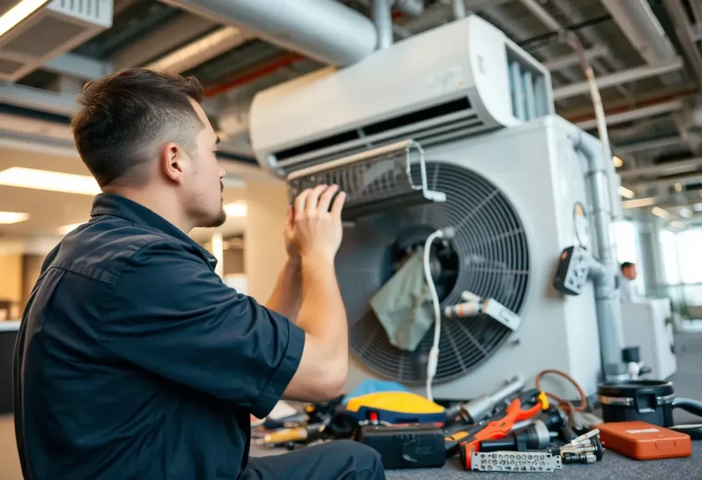 فني صيانه تكييف سامسونج الكويت يقوم بتصليح وحدات تكييف مركزي