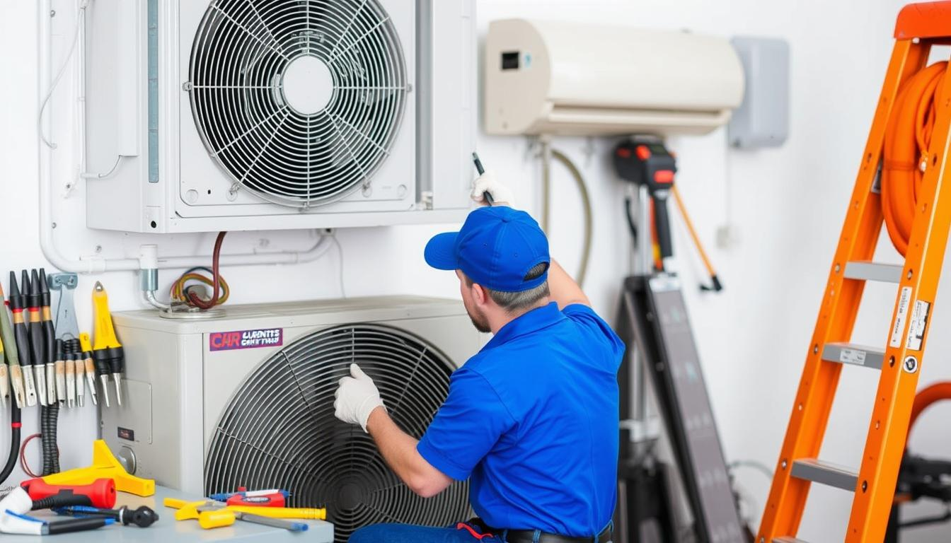 فني يقوم بتعبئة غاز التبريد للتكييفات بالكويت باستخدام أجهزة قياس الضغط لضمان كفاءة التبريد